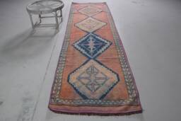 Vintage Rug, 3.2x11.3 Ft Area Antique Rugs For Indoor, Brown Kitchen , Herki Turkish Ethnic Bedroom Rug - thumbnail 1