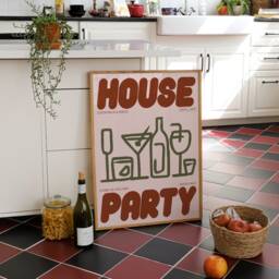 House Party - Drink Print Kitchen Music Poster Wall Art Disco Typographic Decor Homeware Home Cocktail Wine - thumbnail 1
