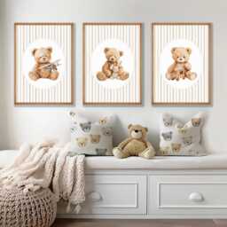 Art Baby Boy Nursery Decor Vintage Teddy Bear Nursery Prints Beige