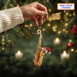 Musical Saxophone Acrylic 2D Flat Christmas Ornament, Festive Tree Hanging Holiday Decoration, Unique Saxophone Musical Gift - thumbnail 3