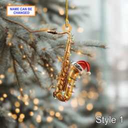 Musical Saxophone Acrylic 2D Flat Christmas Ornament, Festive Tree Hanging Holiday Decoration, Unique Saxophone Musical Gift - thumbnail 2