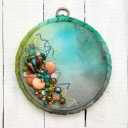 Beaded Embroidery Hoop Art - Hand Painted Crystals Oxidised Copper Wall Decor Handmade Craft Sewn - thumbnail 1