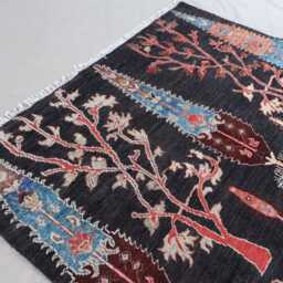 5x7 Tree Of Life Gabbeh Rug Afghan Nomadic Rug, Trees Pictorial Handmade Wool Black Oriental Boho Home Decor, Living Room - thumbnail 3
