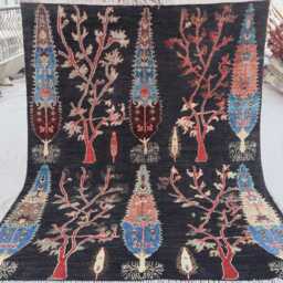 5x7 Tree Of Life Gabbeh Rug Afghan Nomadic Rug, Trees Pictorial Handmade Wool Black Oriental Boho Home Decor, Living Room - thumbnail 2