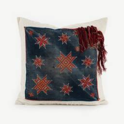 Vintage Hmong Indigo Batik Pillow Cover - Hemp Cushion With Tassels - thumbnail 4