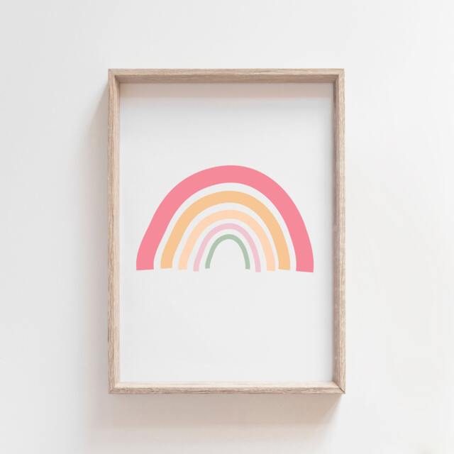 Pastel Rainbow Print, Girls Nursery Bedroom Weather Playroom Prints, Wall Art, Coral Pink - image 1