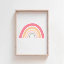 Pastel Rainbow Print, Girls Nursery Bedroom Weather Playroom Prints, Wall Art, Coral Pink - thumbnail 1