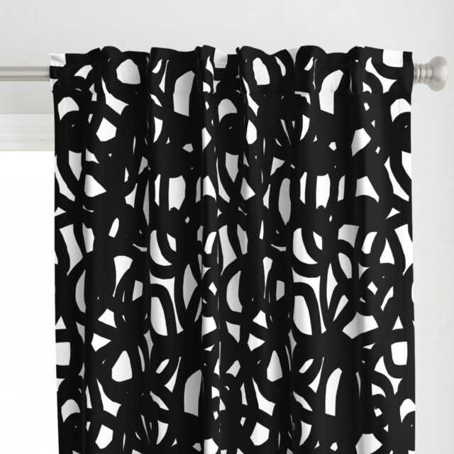 Modern Curtain Panel - Abstract Geometric Bold Black & White Graphic Custom Freestyle By Domesticate - image 1