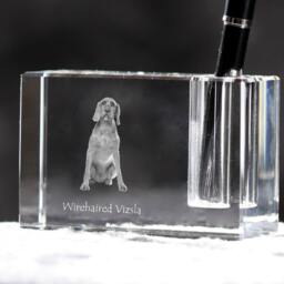 Wirehaired Vizsla , Crystal Pen Holder With Dog, Souvenir, Decoration, Limited Edition, Collection - thumbnail 2