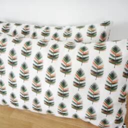 Cushion Cover 50 X 30 cm, White Fabric Printed With Palm Leaves, Orange & Green, Interior Decoration, Nature, Cushion, Zen, Trend - thumbnail 3