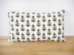 Cushion Cover 50 X 30 cm, White Fabric Printed With Palm Leaves, Orange & Green, Interior Decoration, Nature, Cushion, Zen, Trend - thumbnail 1