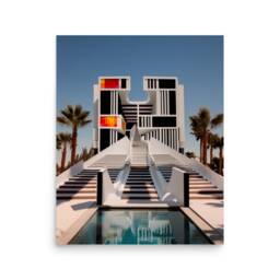 Bauhaus Hotel Architecture Dubai Poster, Design Art, Palm Trees Print, Modern D??cor, Middle East Style Art - thumbnail 2
