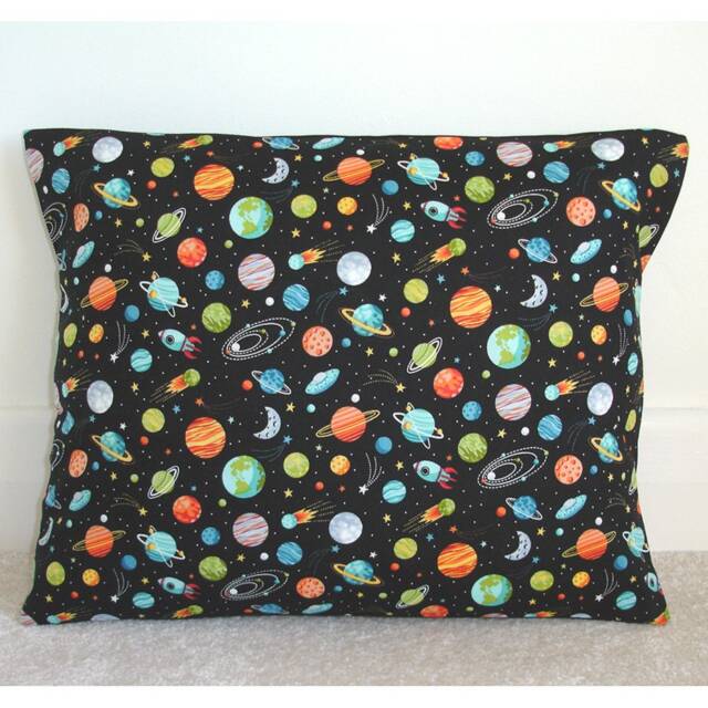 "Space 10x16 Tempur Travel Pillow Cover Small Black Planets Cushion Case 40x26cm Bolster Oblong Sham Pillowcase 16""x10"