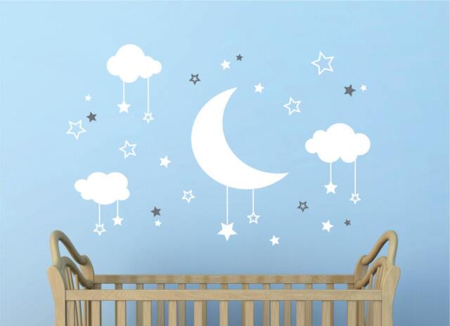 Moon & Stars Wall Decal, Nursery Wall Decal, Starry Sky Decoration, Cute Decal - image 1