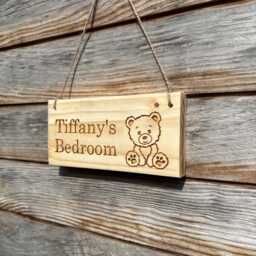 Personalised Teddy Bear Wooden Name Sign - Custom Engraved Kids Room Plaque - thumbnail 1