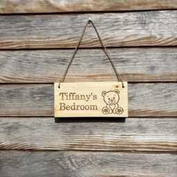 Personalised Teddy Bear Wooden Name Sign - Custom Engraved Kids Room Plaque - thumbnail 2