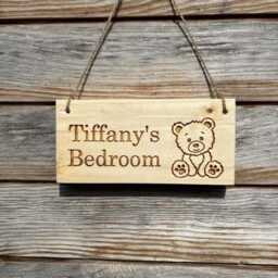 Personalised Teddy Bear Wooden Name Sign - Custom Engraved Kids Room Plaque - thumbnail 3
