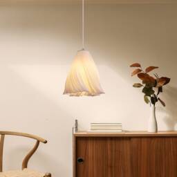 3D Printed Hanging Lamp, Dining Table Pleated Lamp Shade, Unique - thumbnail 1
