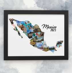 Mexico Map Photo Collage Print, Personalised Holiday Photos, Family Memories, Home D??cor, Wall Hanging Prints, Custom Made Art - thumbnail 1