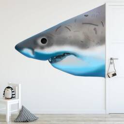 Jaws - Shark Wall Decal -Peel & Stick Great White Sticker Ocean Decor Head Reusable Fabric Material Vwaq Pa22 - thumbnail 1