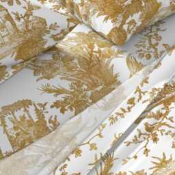 Toile Sheets - Chinoiserie By Peacoquettedesigns Asian Gold White Chinese Cotton Sateen Sheet Set Bedding Spoonflower - thumbnail 2