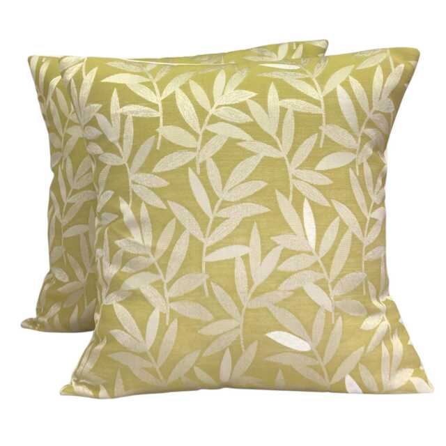 2 X Ochre Yellow Silver Grey Leaf Botanical Cushion Covers 16 - image 1