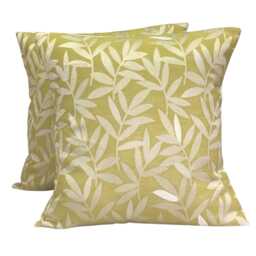 2 X Ochre Yellow Silver Grey Leaf Botanical Cushion Covers 16