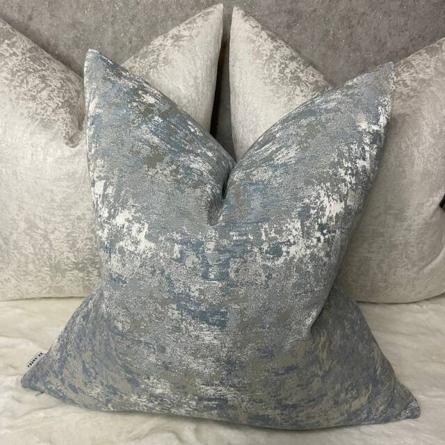 Sky Blue Silver Cushion Cover, Luxury Textured Euro Pillow Cover For Sofa Or Bed, Designer Venus - image 1