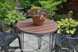 Outdoor Bistro Table Garden Furniture Tropical Sunset Colours Black Hair Pin Legs Weatherproof Finish Us Customers Customs Tariffs Paid
