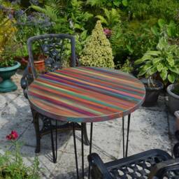 Outdoor Bistro Table Garden Furniture Tropical Sunset Colours Black Hair Pin Legs Weatherproof Finish Us Customers Customs Tariffs Paid - thumbnail 4