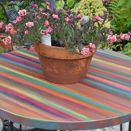 Round Bistro Table Outdoor Garden Furniture Tropical Sunset Colour Scheme Black Hair Pin Legs Marine Weatherproof Varnish Finish - thumbnail 3