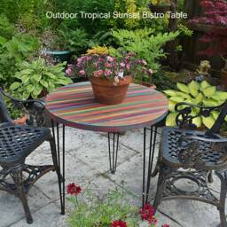 Round Bistro Table Outdoor Garden Furniture Tropical Sunset Colour Scheme Black Hair Pin Legs Marine Weatherproof Varnish Finish - thumbnail 2
