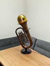 Large Antique Brass Euphonium Tuba Floor Lamp/Uplight, Upcycled - thumbnail 1