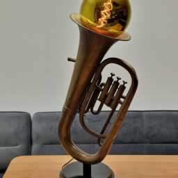 Large Antique Brass Euphonium Tuba Floor Lamp/Uplight, Upcycled - thumbnail 2