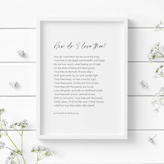 How Do I Love Thee? - Romantic Print Elizabeth Barrett Browning Sonnet 43 Wedding Engagement Anniversary Gift Poster Unframed - image 1