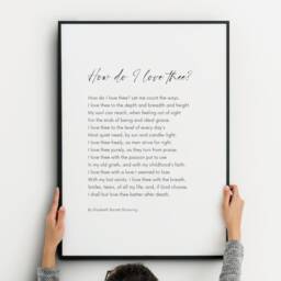 How Do I Love Thee? - Romantic Print Elizabeth Barrett Browning Sonnet 43 Wedding Engagement Anniversary Gift Poster Unframed - thumbnail 2
