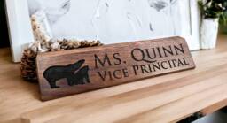 Engraved Wooden Desk Name Plates 10 Inch Solid Walnut Wood, Custom Engraved With The Text Of Your Choice Wooden Sign - thumbnail 1