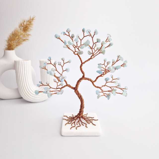 Aquamarine Crystal Tree, 19Th Anniversary Gift, Coffee Table Decor, March Birthstone - image 1