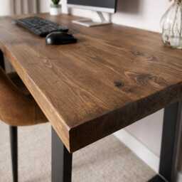 Wooden Desk - Home Office Rustic Computer Industrial Solid Wood Chunky Handmade Work Fromhome - thumbnail 3