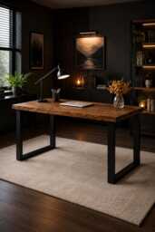 Wooden Desk - Home Office Rustic Computer Industrial Solid Wood Chunky Handmade Work Fromhome - thumbnail 1