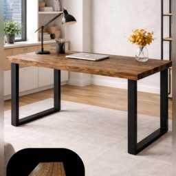 Wooden Desk - Home Office Rustic Trapezium Leg, Computer Industrial Solid Wood Chunky Handmade Work Fromhome - thumbnail 2