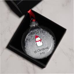 Baby's 1st Christmas Penguin Snowy Glass Bauble Tree Decoration - thumbnail 2