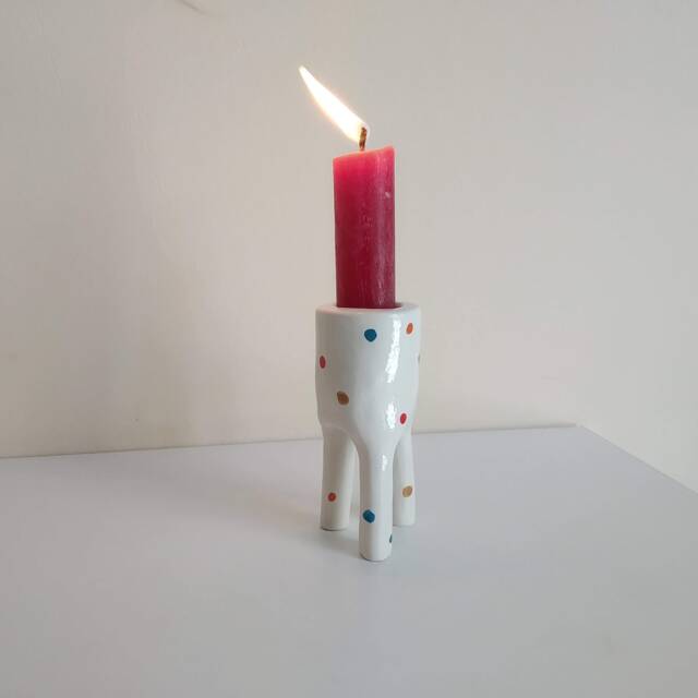 Handmade Color Polka Dot Ceramic Taper Candle Holder Whimsical Home Decor - image 1