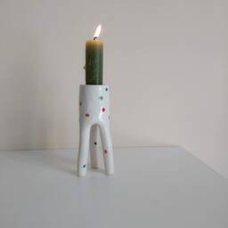 Handmade Color Polka Dot Ceramic Taper Candle Holder Whimsical Home Decor - thumbnail 3