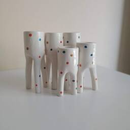 Handmade Color Polka Dot Ceramic Taper Candle Holder Whimsical Home Decor - thumbnail 2