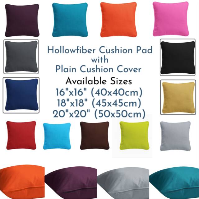 Hollowfibre Cushion Pads Inner Insert With Free 100%cotton Plain Dyed Cover in Different Colours & Sizes - image 1