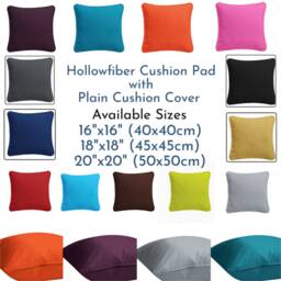 Hollowfibre Cushion Pads Inner Insert With Free 100%cotton Plain Dyed Cover in Different Colours & Sizes