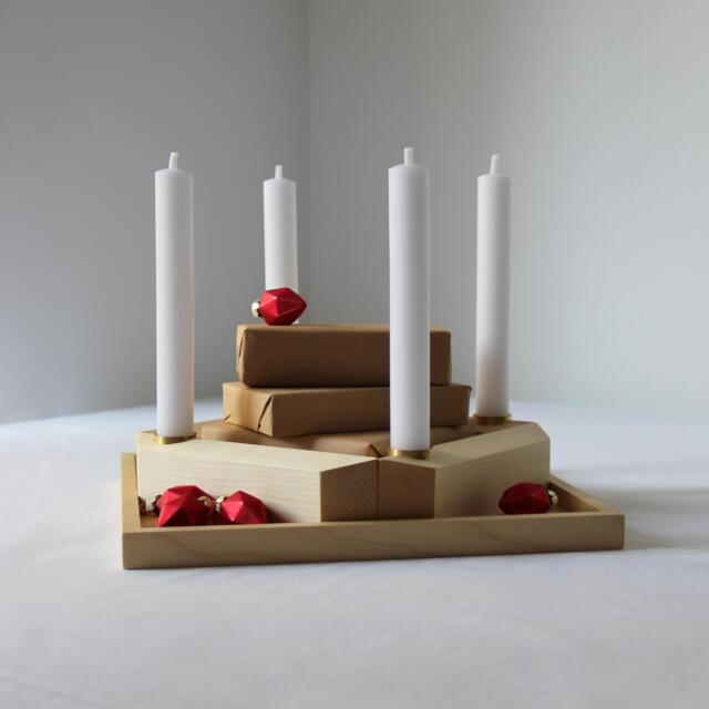 Four Lights Maple On - Advent Wreath - 4 Candle Holders A Tray Handmade From Wood Beautiful Grain - image 1