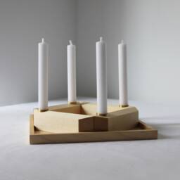 Four Lights Maple On - Advent Wreath - 4 Candle Holders A Tray Handmade From Wood Beautiful Grain - thumbnail 2