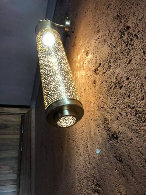 Moroccan Brass Plug-In Wall Lamp Antique Engraved Torch Light - image 1